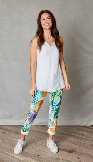 Raw Edge Bias Cut V-Neck Linen Tank