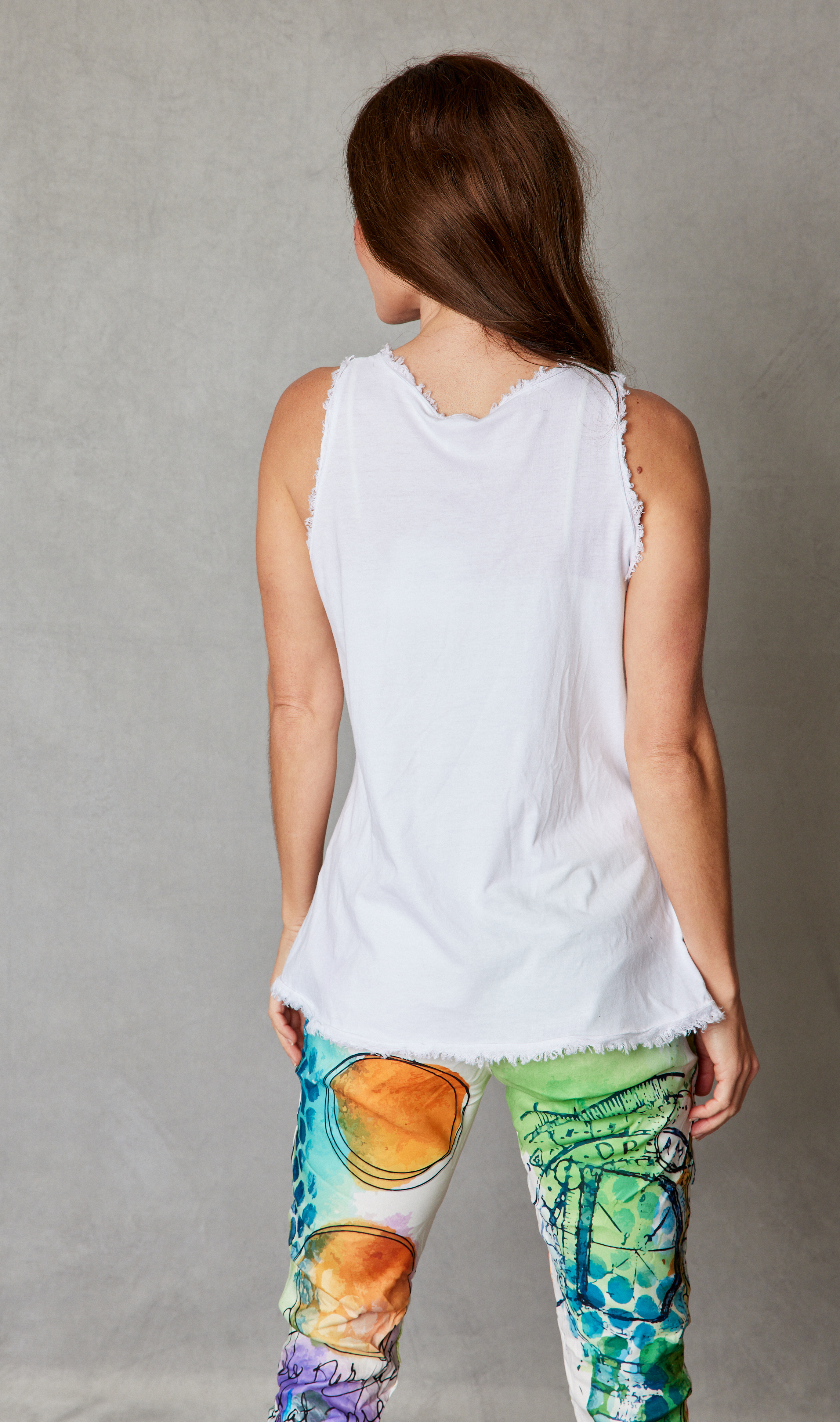 Raw Edge Bias Cut V-Neck Linen Tank
