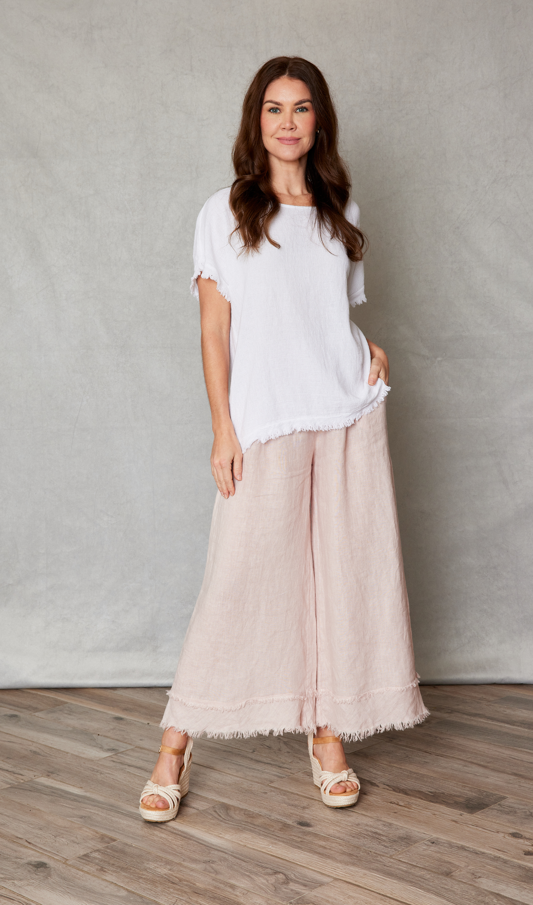 Raw Edge Open Weave Linen Top (4 Colors)