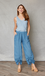 Raw Edge Bias Cut V-Neck Linen Tank