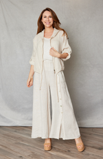 Linen Side Button Wide Leg Pant