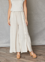 Linen Side Button Wide Leg Pant