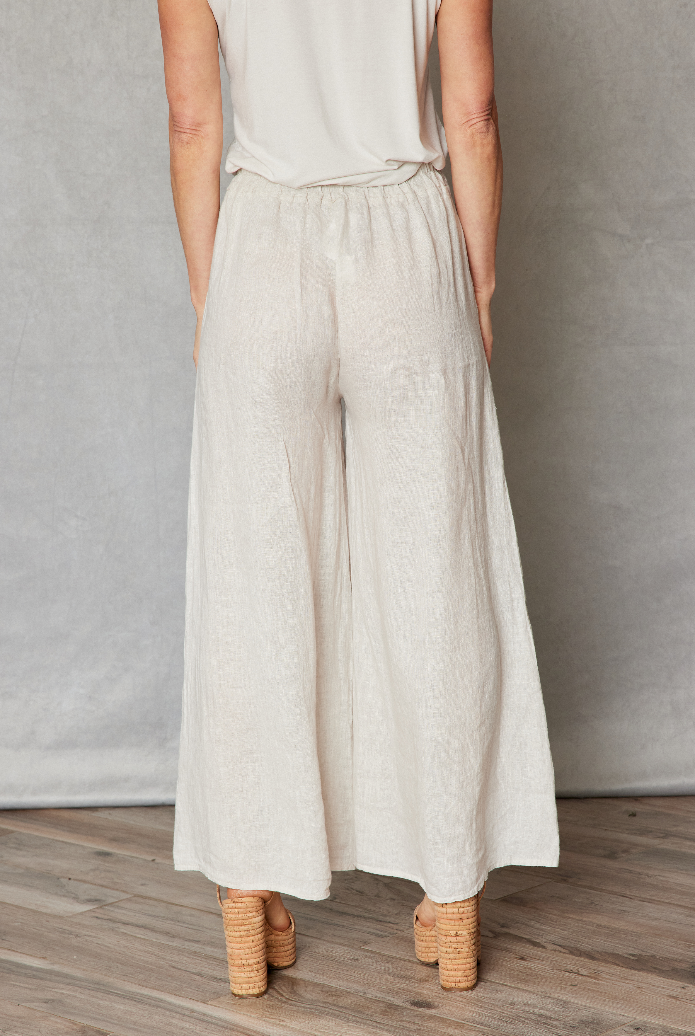 Linen Side Button Wide Leg Pant