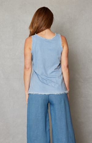 Raw Edge Bias Cut V-Neck Linen Tank