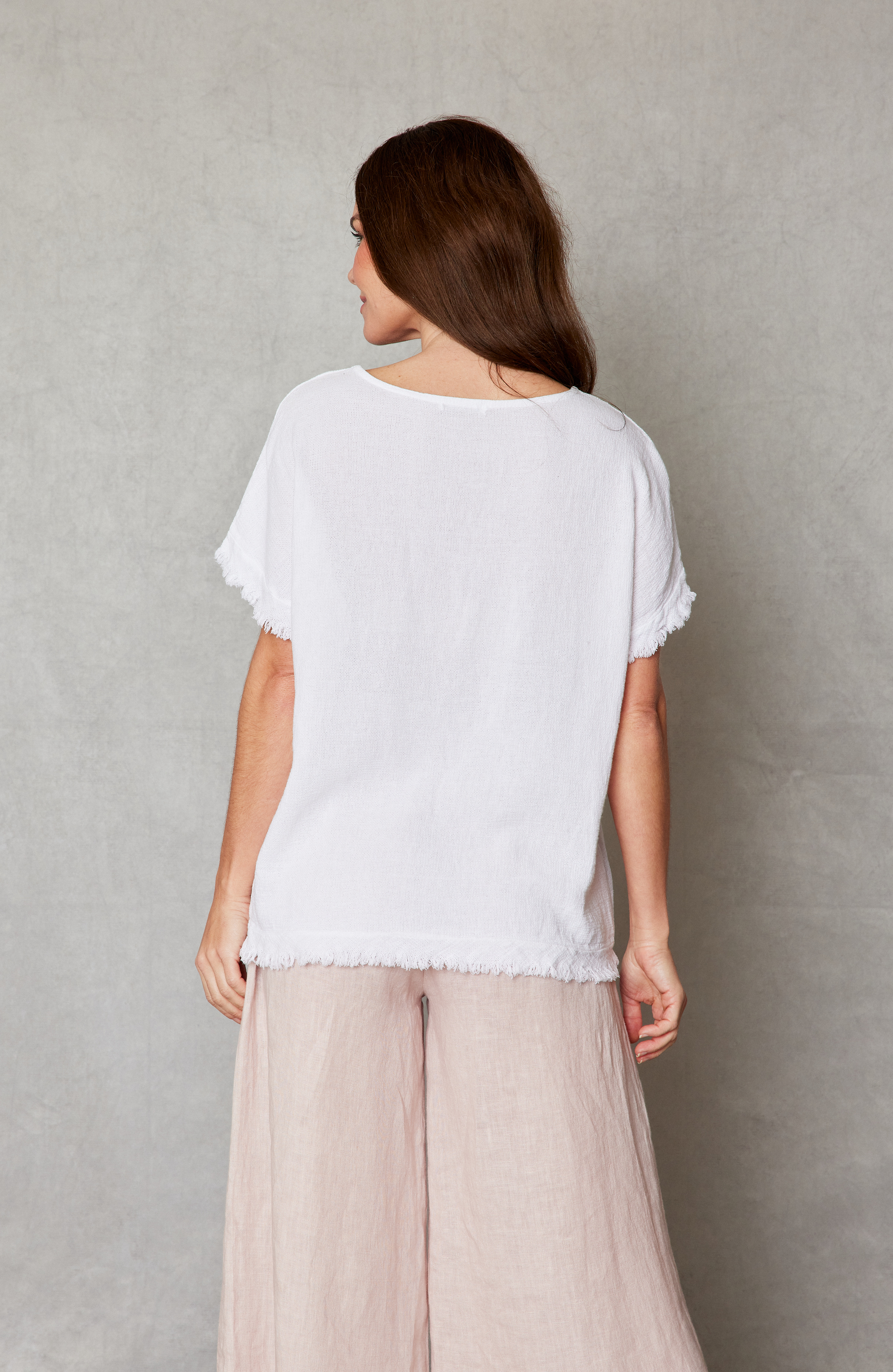 Raw Edge Open Weave Linen Top