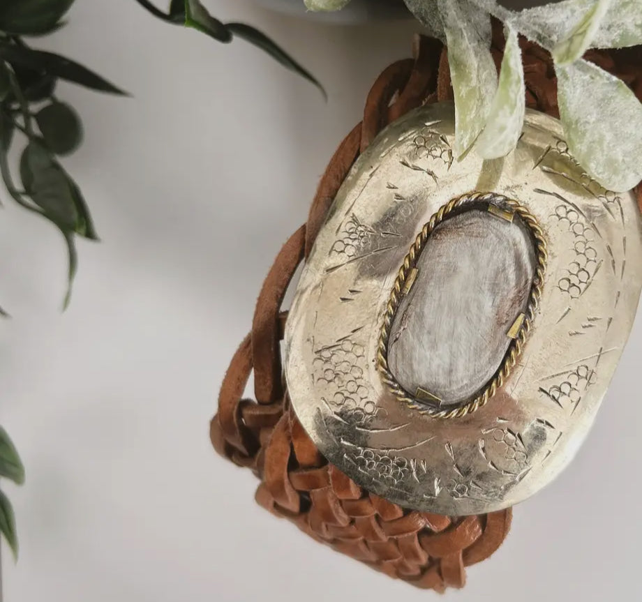 Moroccan Handmade Belt Silver Circle with Grey Stone