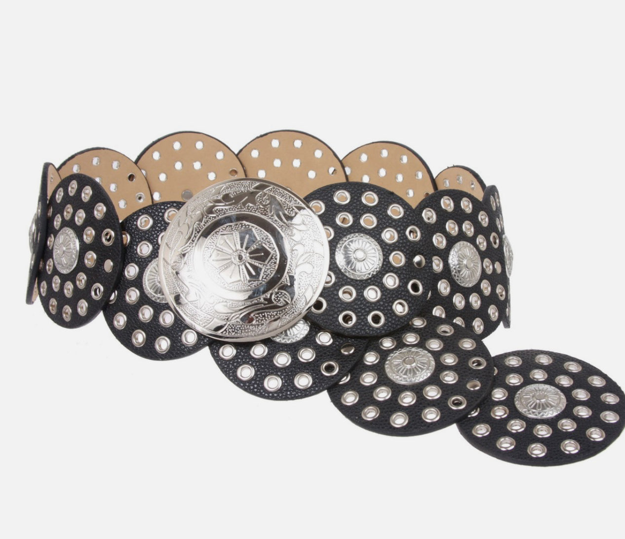 Western Leather Concho Belt – Handmade Brown Leather Circle Belt