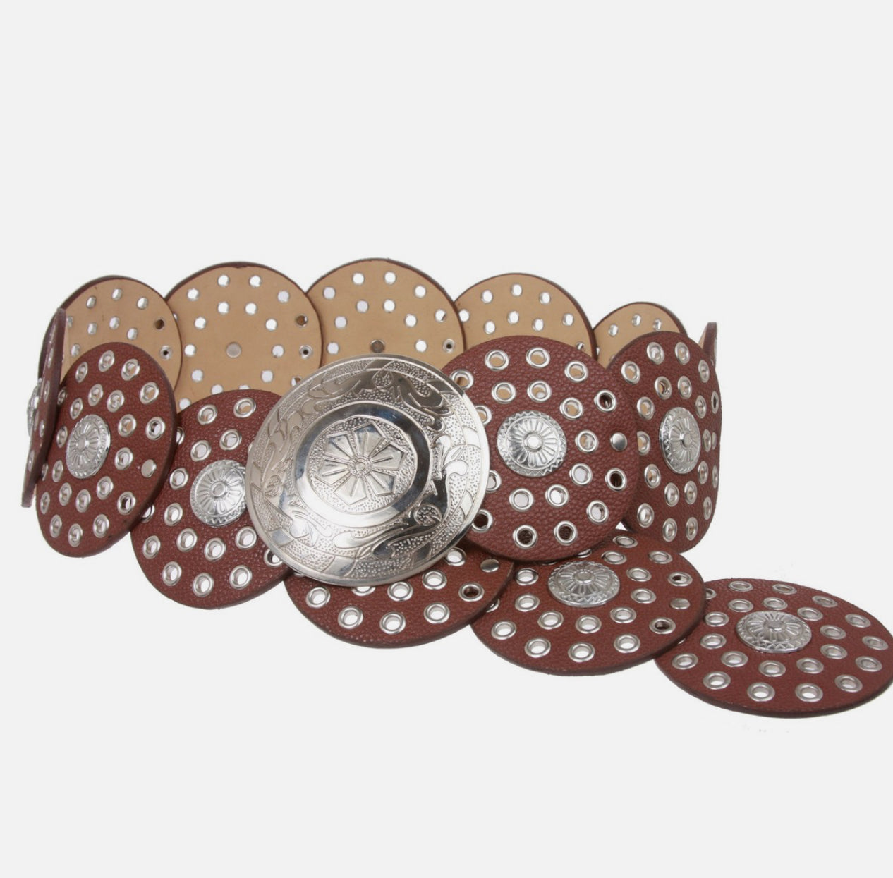 Western Leather Concho Belt – Handmade Brown Leather Circle Belt