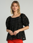 Black Bubble Sleeve Blouse