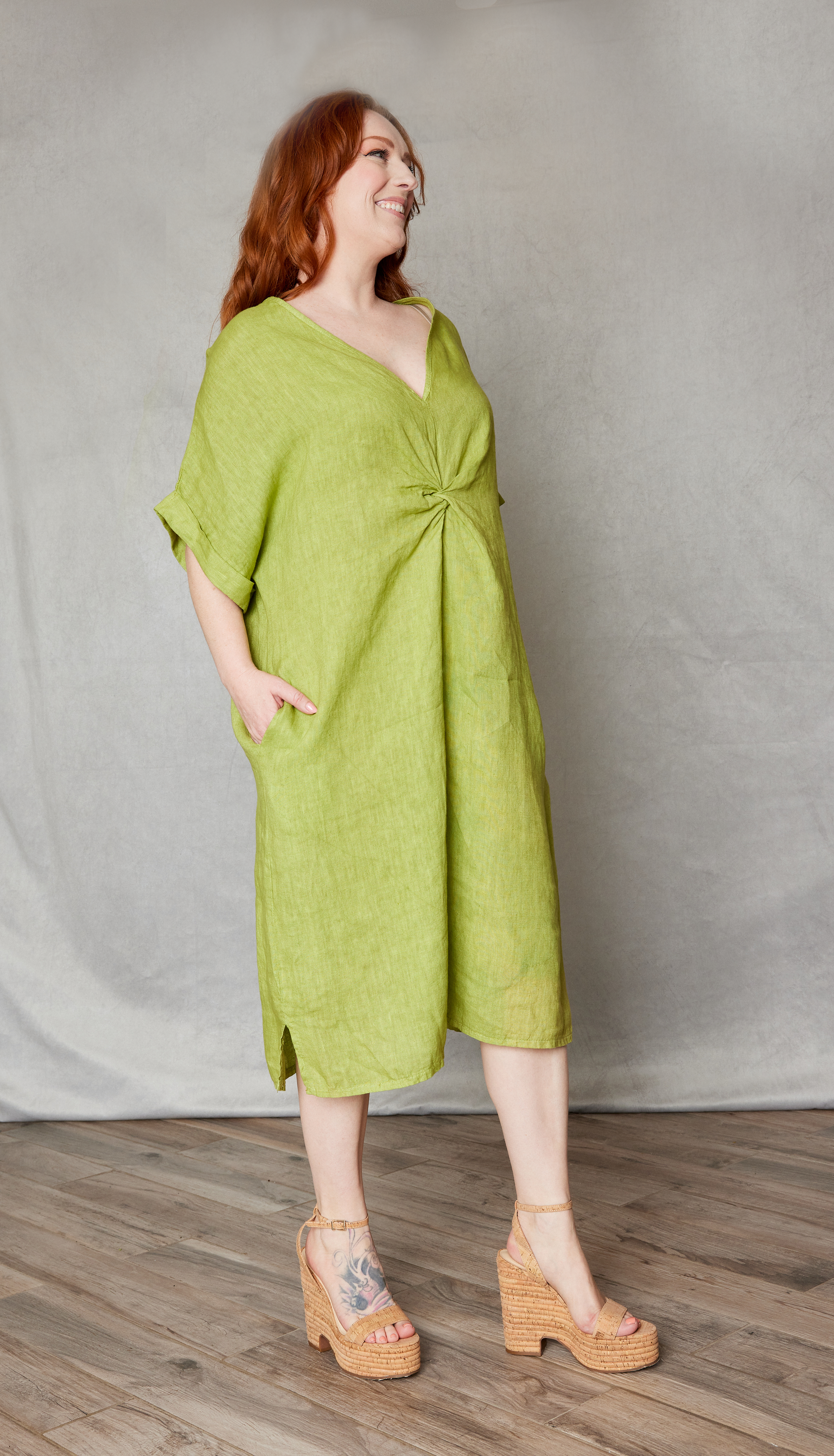 Linen Twist Front Dress