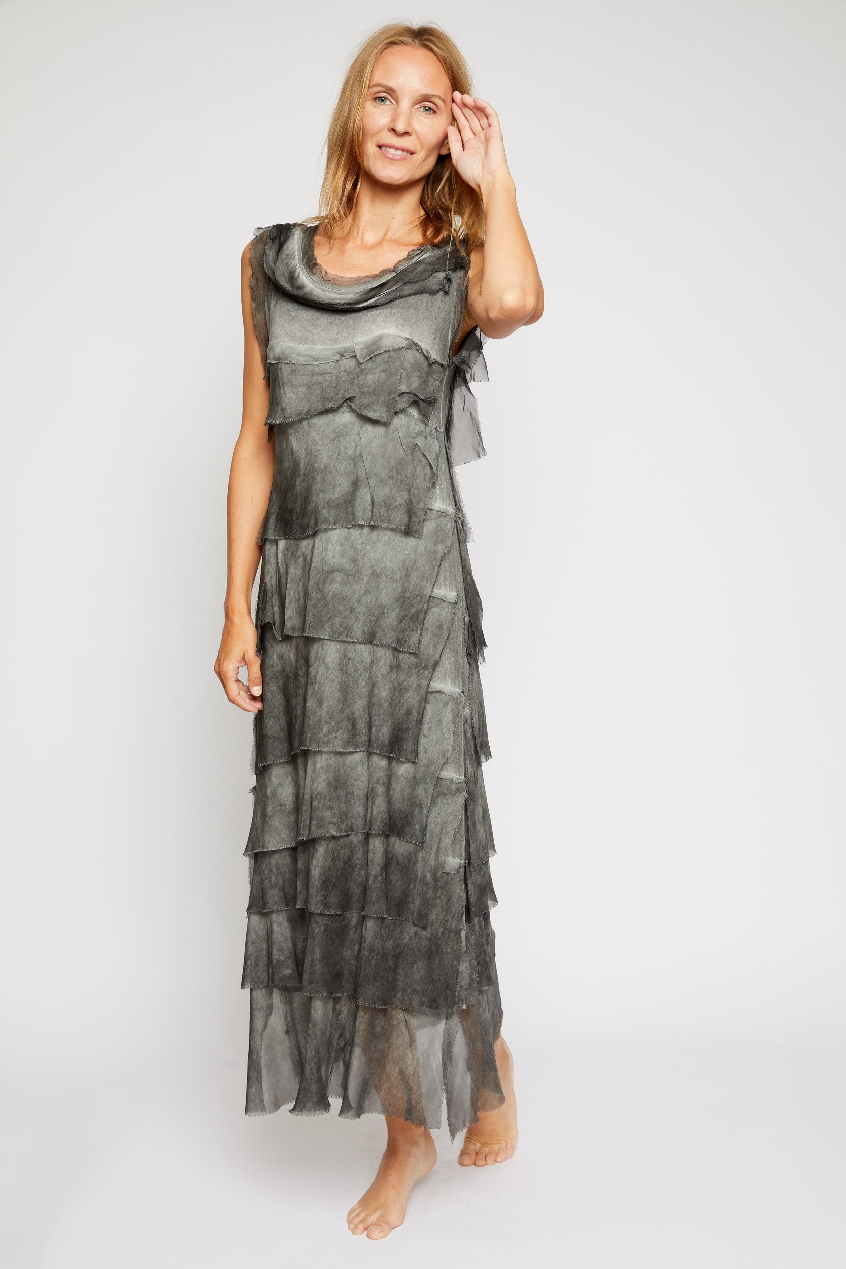 Italian Silk Long Layered Dress - Jacqueline B Clothing