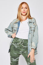 Studded Distressed Denim Jacket (Two Colors) - Jacqueline B Clothing