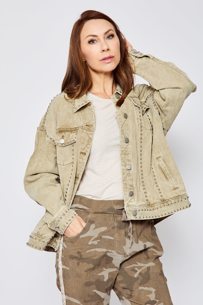 Studded Distressed Denim Jacket (Two Colors) - Jacqueline B Clothing