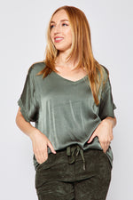 Oversized V Neck Satin Top (Ten Colors) - Jacqueline B Clothing
