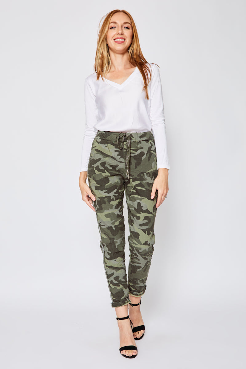 D Style Silver Stripe Camo Pants (Five Colors) - Jacqueline B Clothing