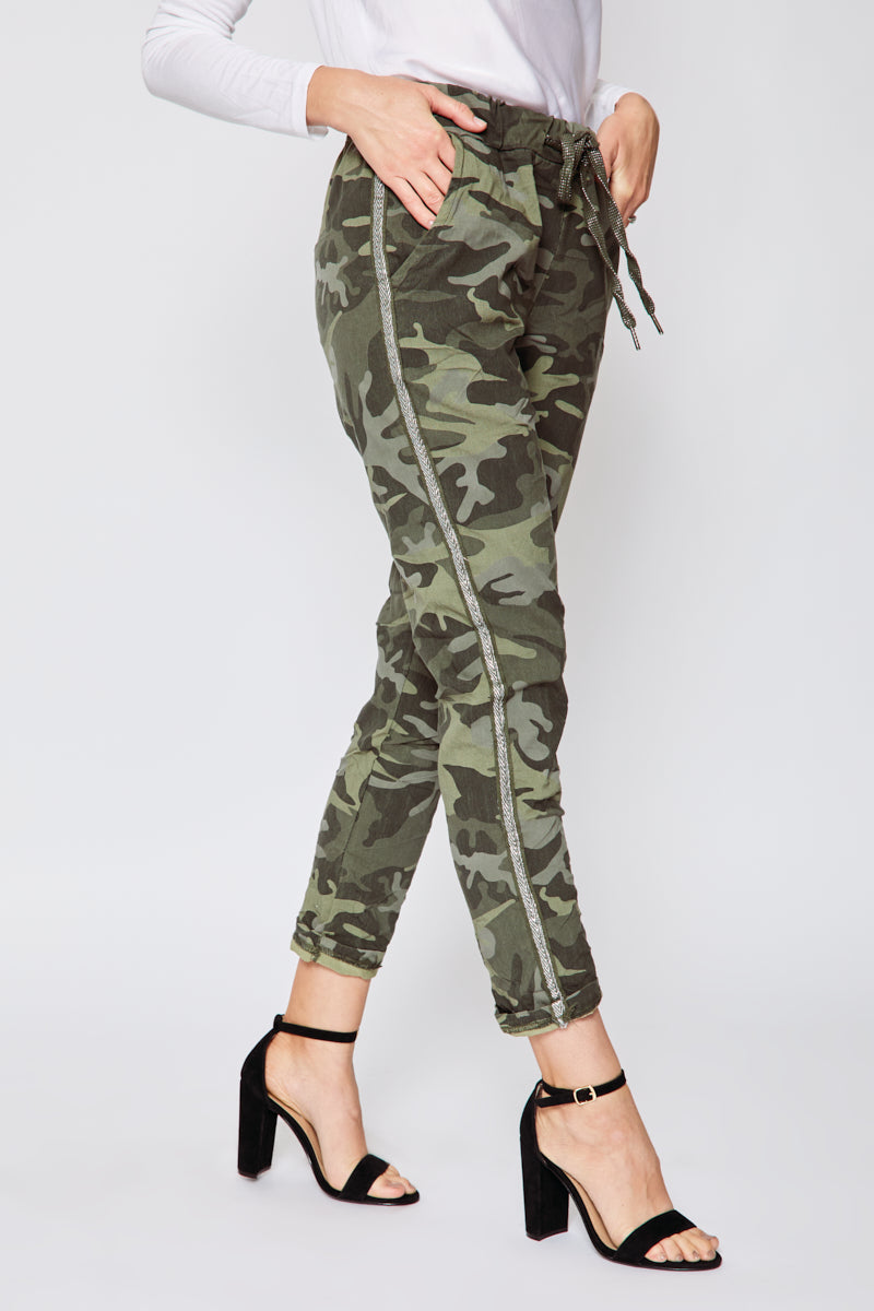 D Style Silver Stripe Camo Pants (Five Colors) - Jacqueline B Clothing