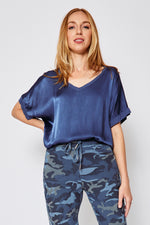 Oversized V Neck Satin Top (Ten Colors) - Jacqueline B Clothing