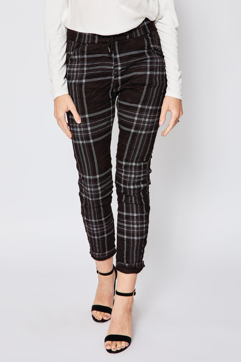 Plaid Sueded Stretch Pants - Jacqueline B Clothing