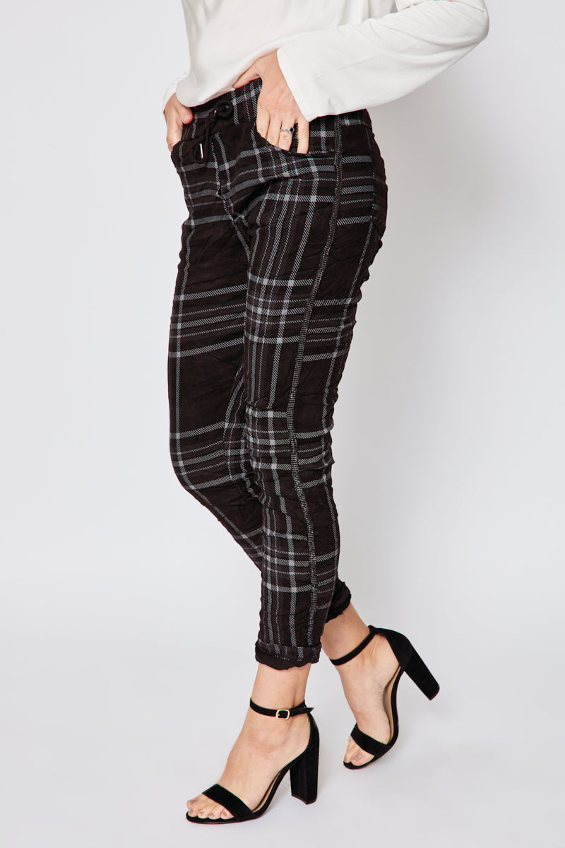 Plaid Sueded Stretch Pants - Jacqueline B Clothing