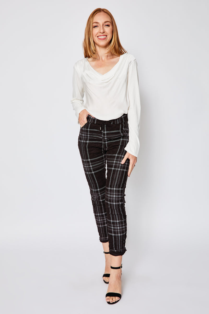 Plaid Sueded Stretch Pants - Jacqueline B Clothing