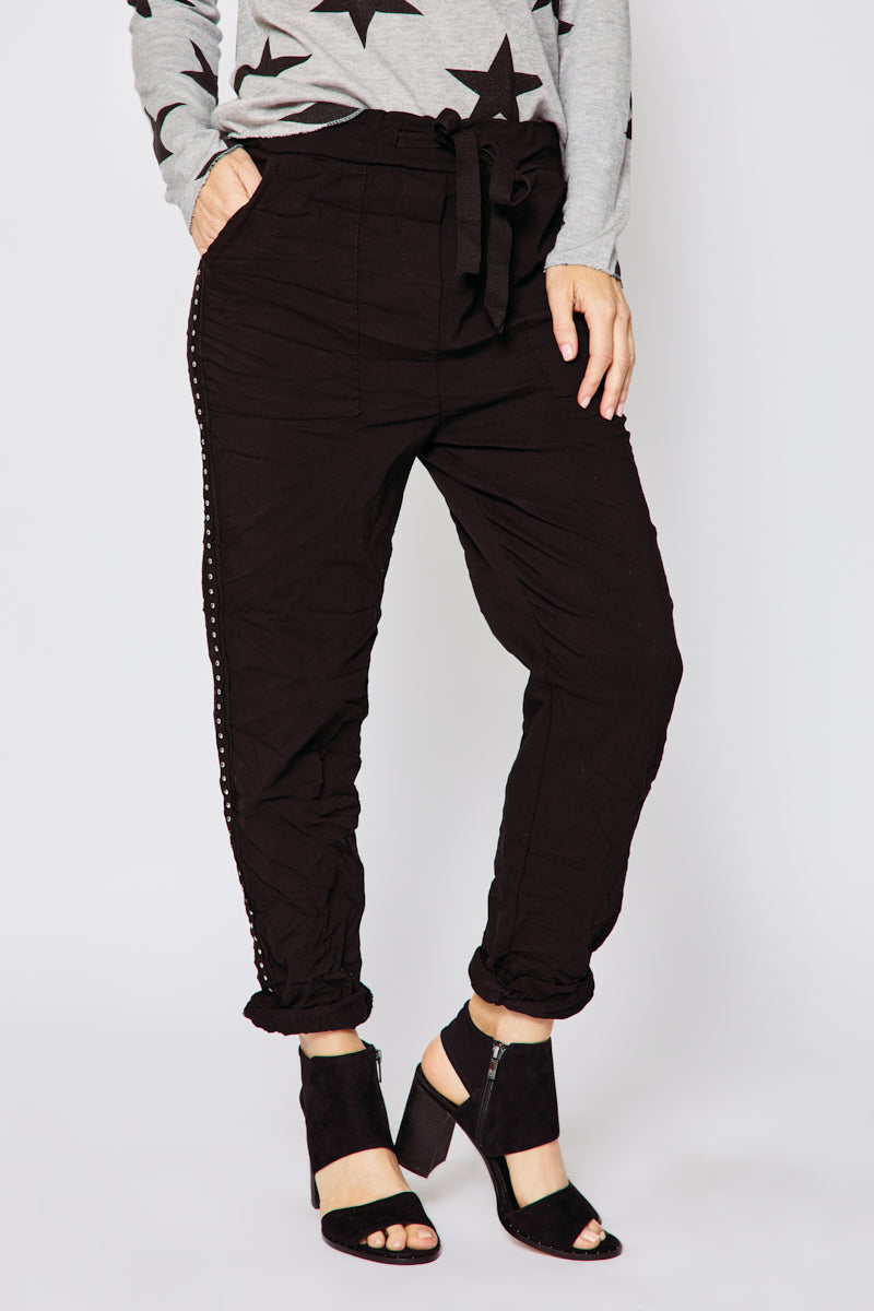 Studded Solid Pants (Three Colors) - Jacqueline B Clothing