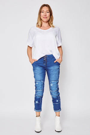 Denim Patch Pants - Jacqueline B Clothing