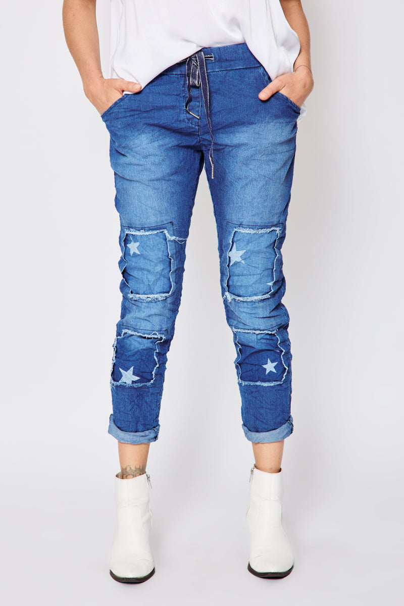 Denim Patch Pants - Jacqueline B Clothing