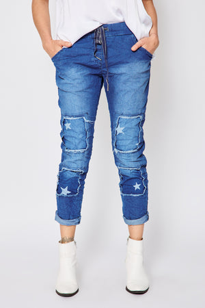 Denim Patch Pants - Jacqueline B Clothing