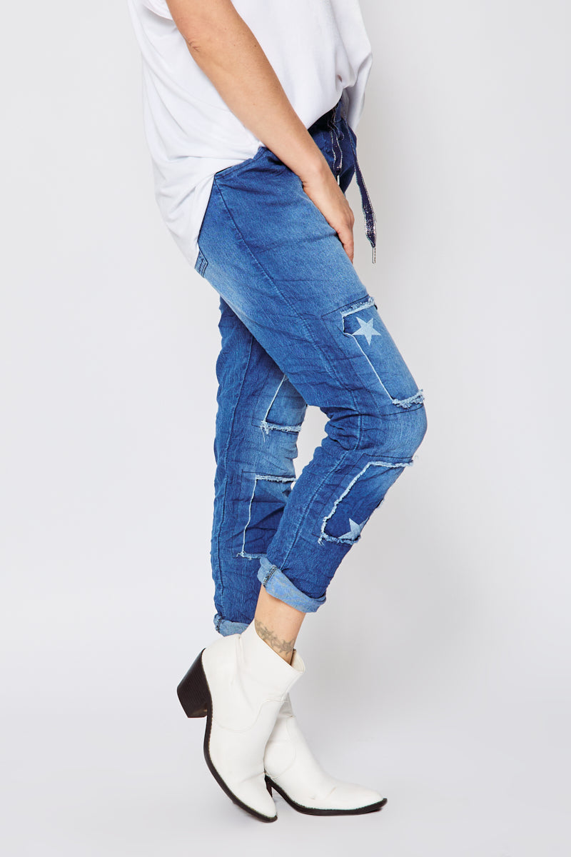 Denim Patch Pants - Jacqueline B Clothing
