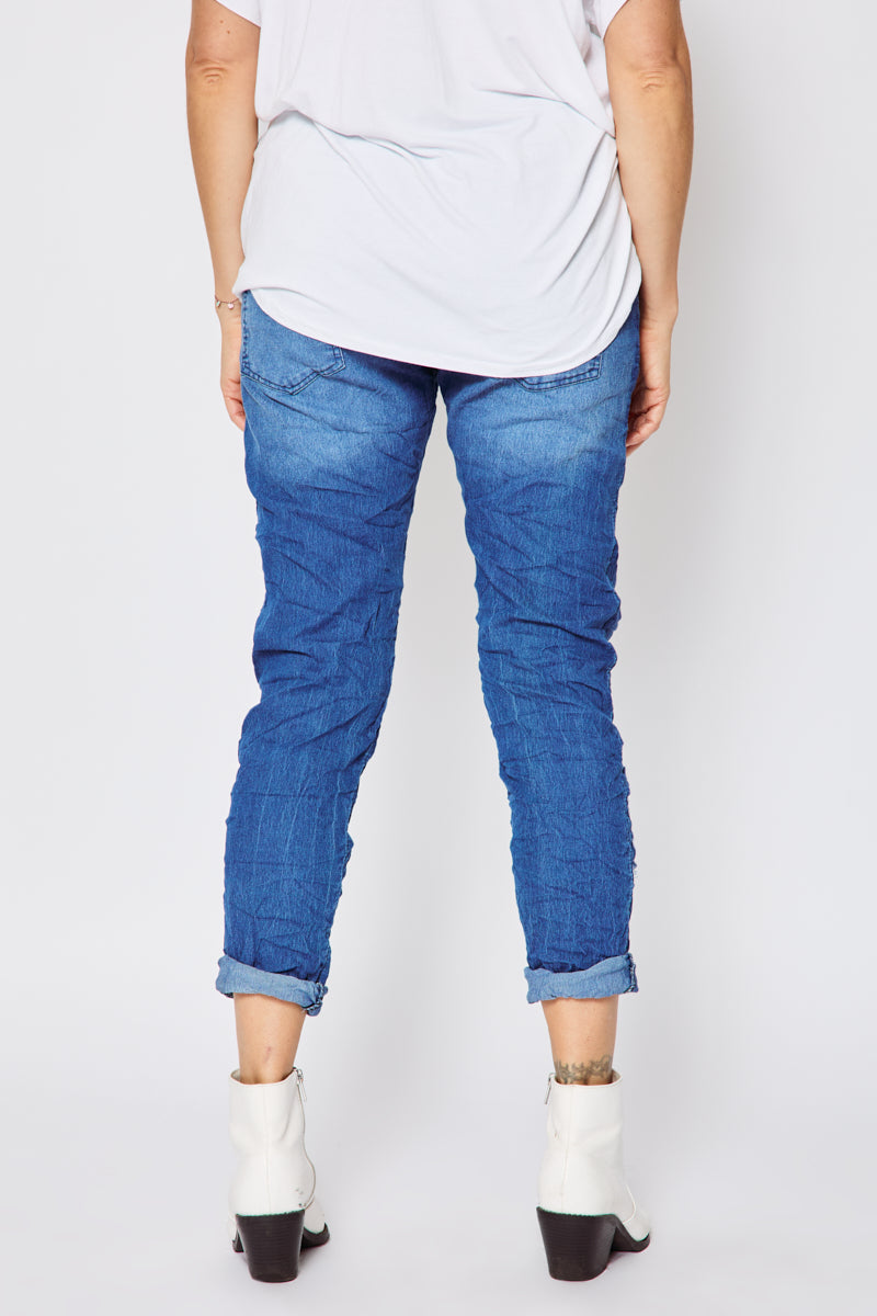 Denim Patch Pants - Jacqueline B Clothing