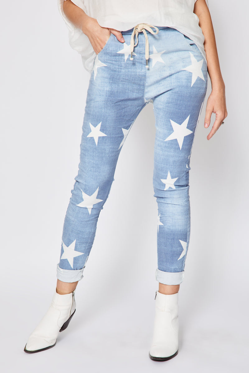 Light Denim Star Pant - Jacqueline B Clothing