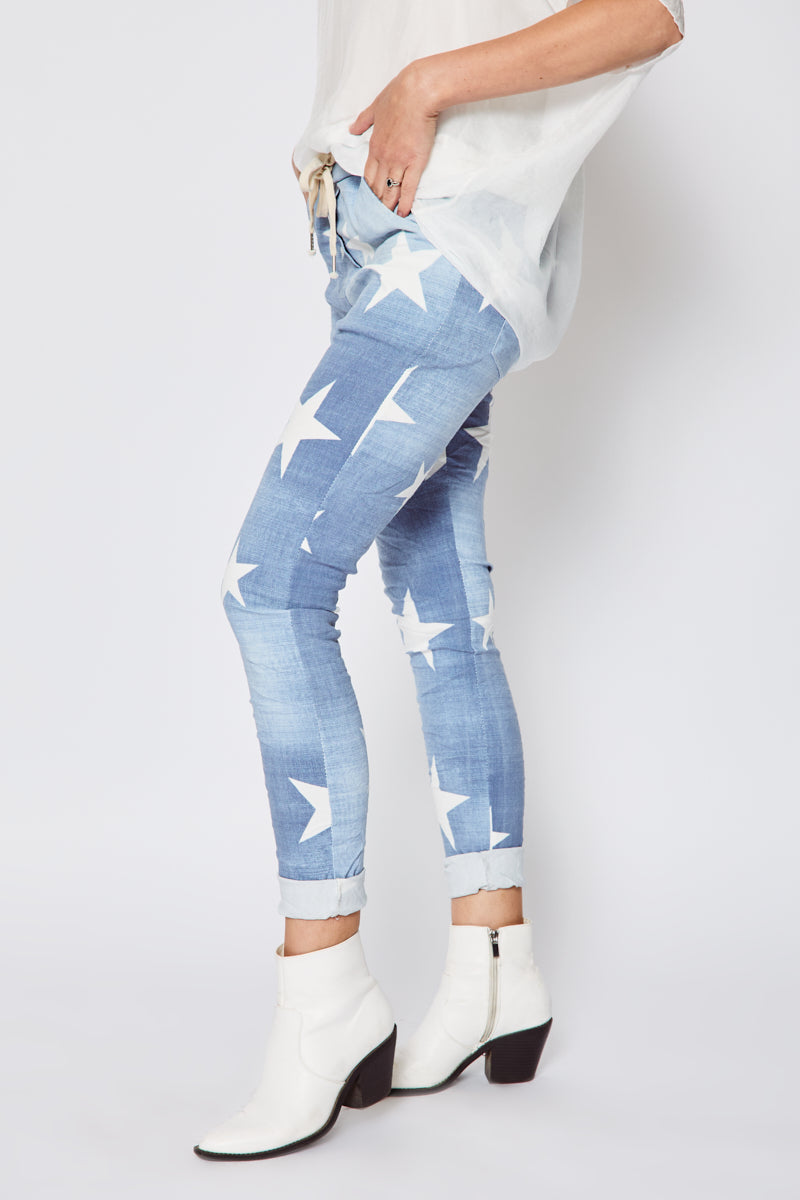 Light Denim Star Pant - Jacqueline B Clothing