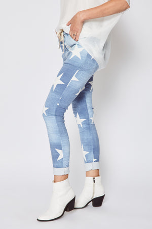 Light Denim Star Pant - Jacqueline B Clothing