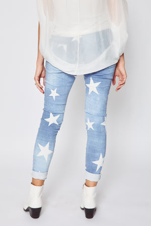 Light Denim Star Pant - Jacqueline B Clothing