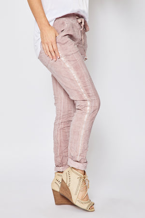 Satin Stripe Italian  Stretch Pants (Five Colors) - Jacqueline B Clothing