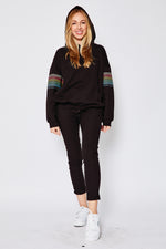Black Hoodie w/ Rainbow Striped Sleeve - Jacqueline B Clothing