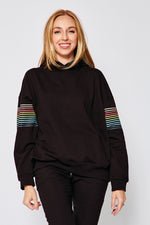 Black Hoodie w/ Rainbow Striped Sleeve - Jacqueline B Clothing