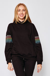 Black Hoodie w/ Rainbow Striped Sleeve - Jacqueline B Clothing
