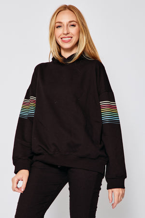 Black Hoodie w/ Rainbow Striped Sleeve - Jacqueline B Clothing