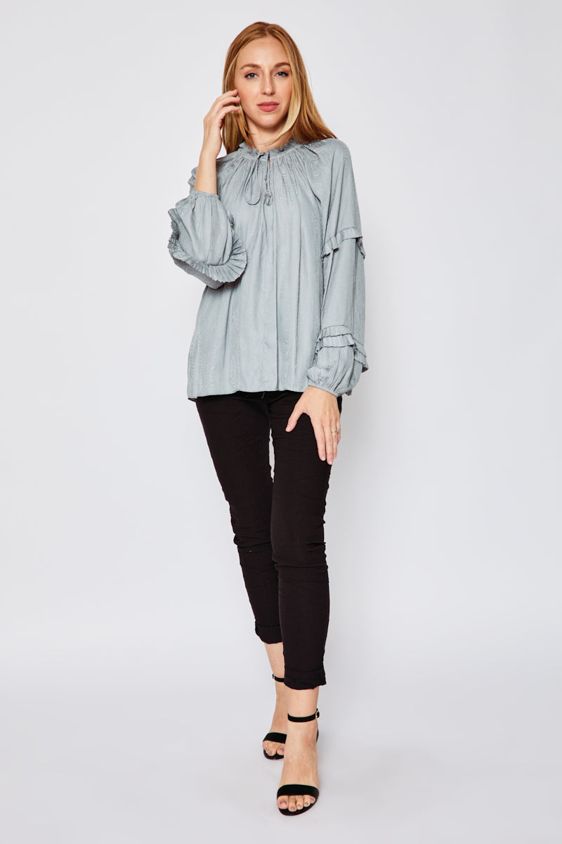 Silver Tone on Tone Marbled Top - Jacqueline B Clothing