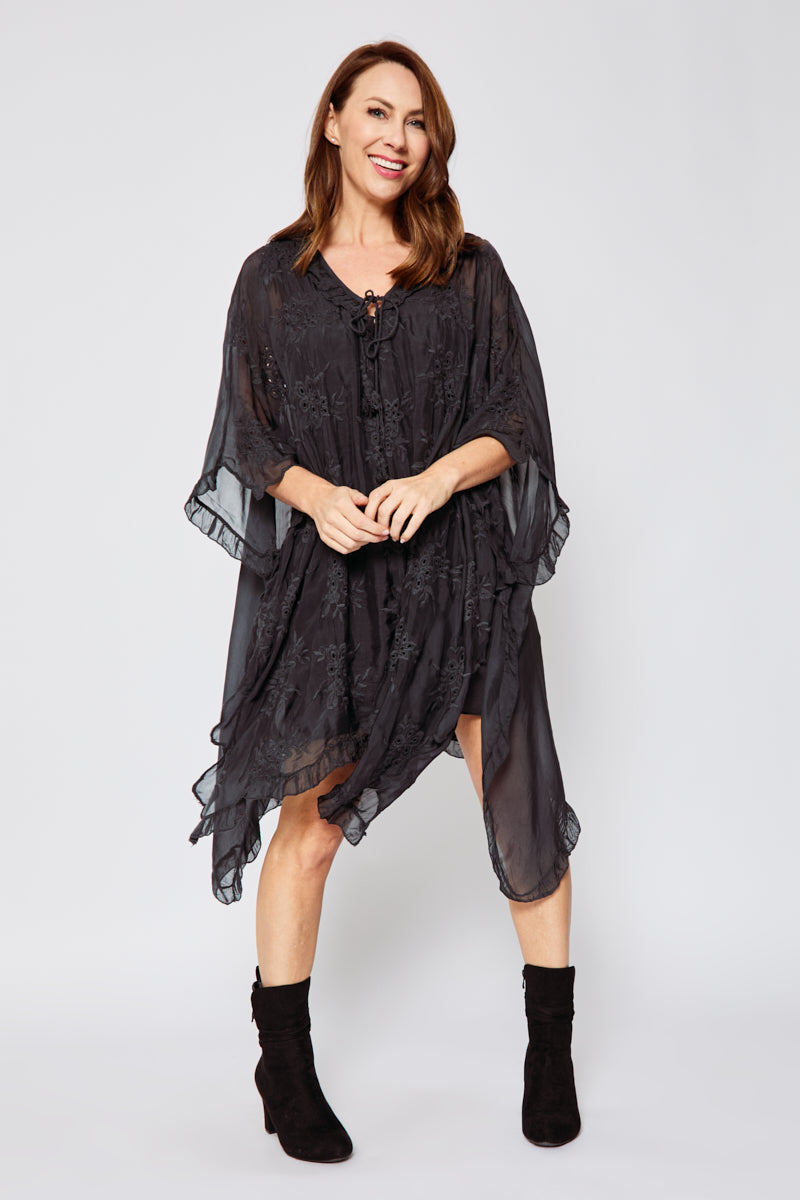 Flowy Embroidered Tunic Dress (Two Colors) - Jacqueline B Clothing