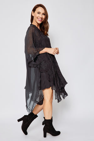Italian Silk Flowy Embroidered Tunic (Two Colors) Black Italian Silk Flowy Embroidered Tunic (Two Colors) Black
