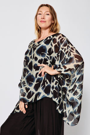 Italian Silk Abstract Pattern Flowing Top - Jacqueline B Clothing