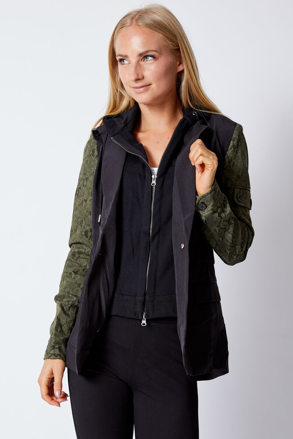 Zip-Out Hoodie Black/Olive Snake Jacket - Jacqueline B Clothing
