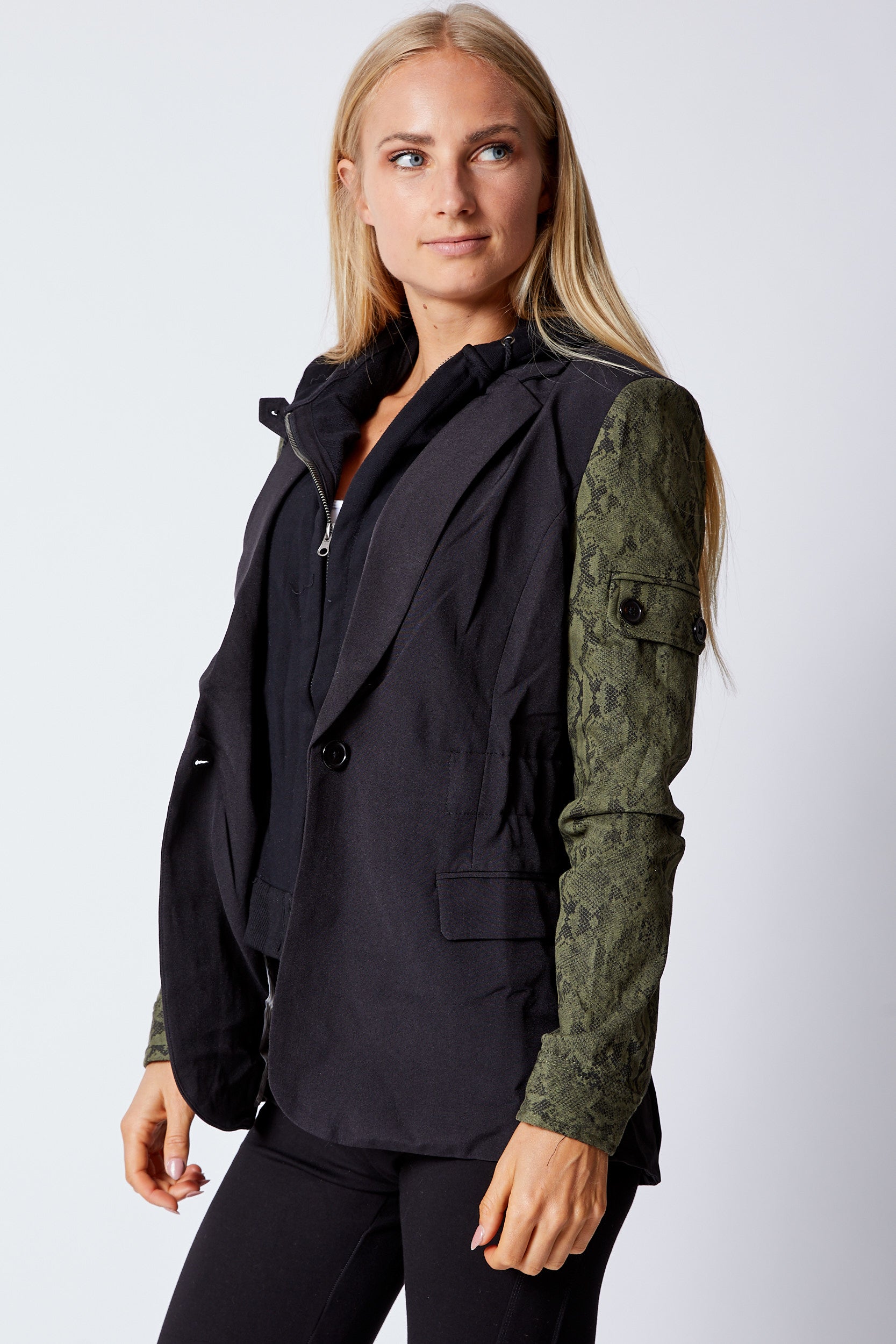Zip-Out Hoodie Black/Olive Snake Jacket - Jacqueline B Clothing