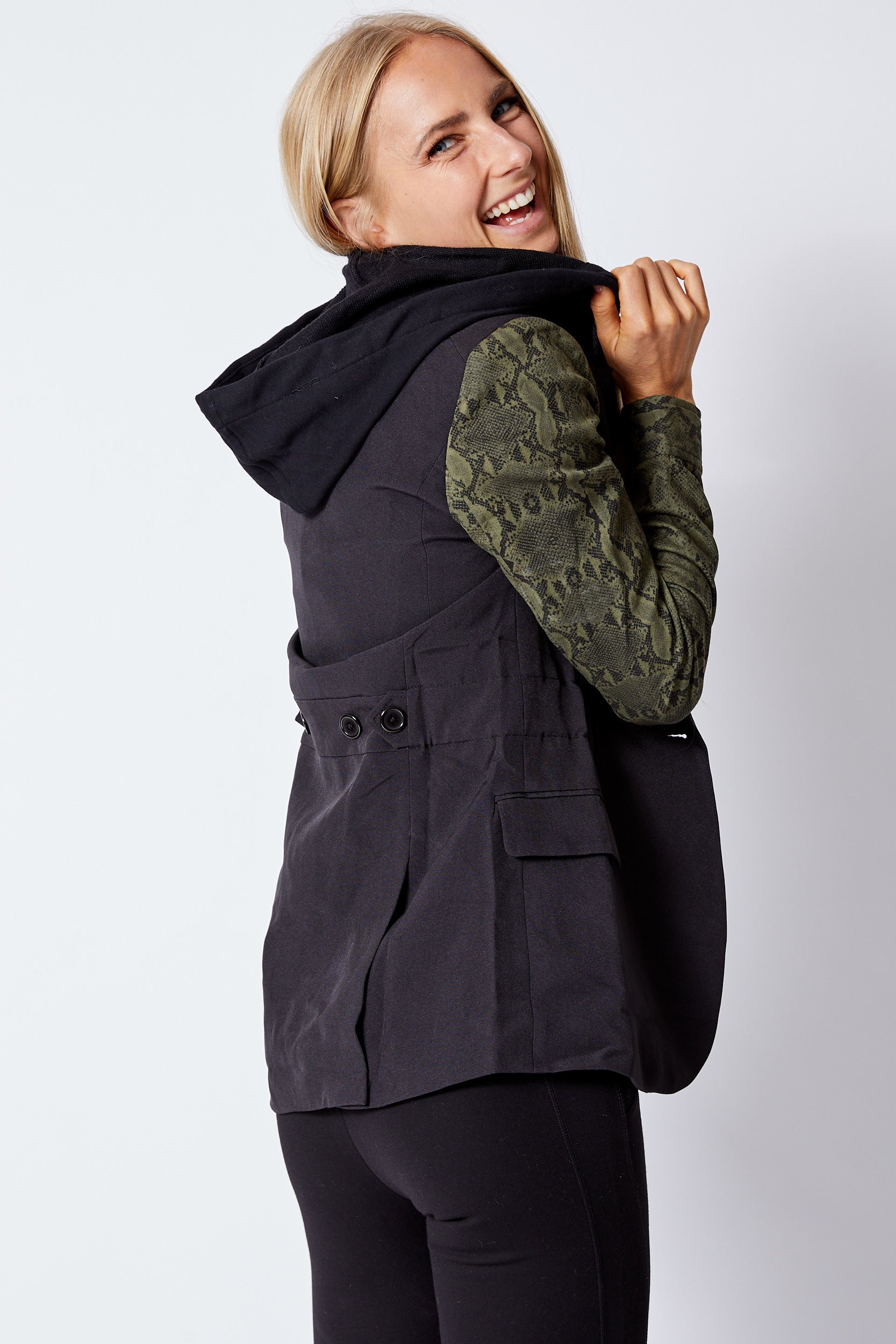 Zip-Out Hoodie Black/Olive Snake Jacket - Jacqueline B Clothing