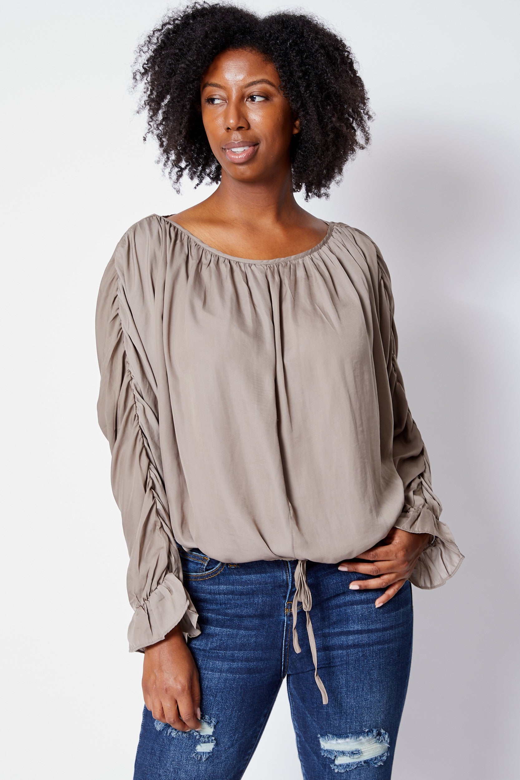 Gathered Sleeve Blouse - Jacqueline B Clothing