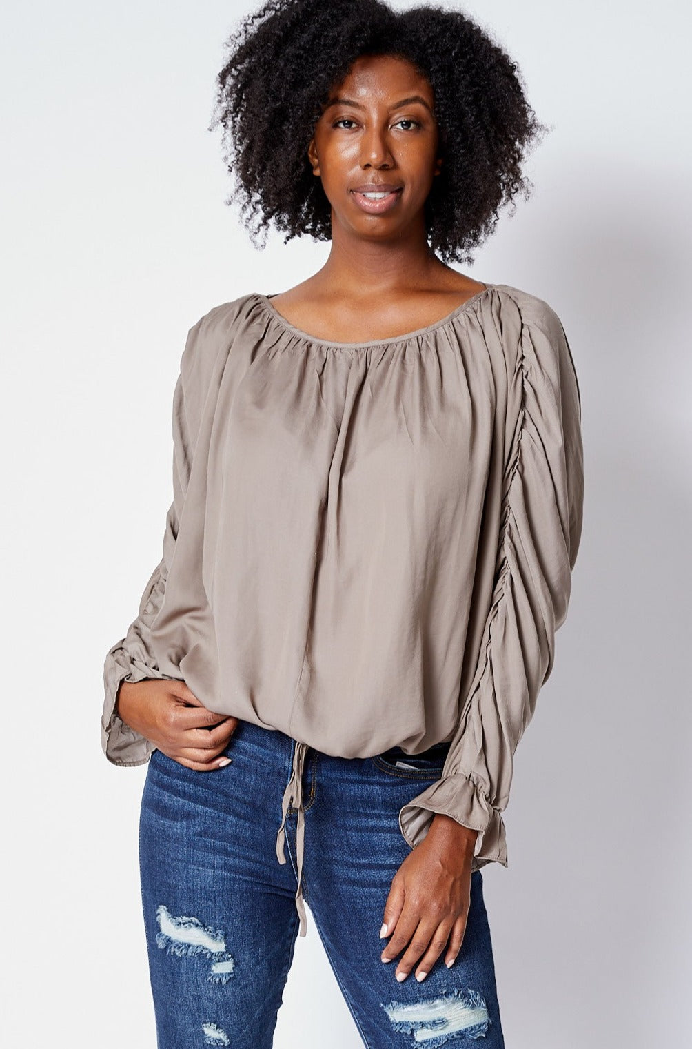 Gathered Sleeve Blouse - Jacqueline B Clothing