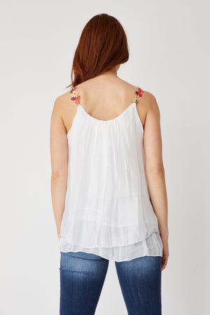 Italian Silk  Embroidered Floral Tank - Jacqueline B Clothing