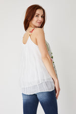 Italian Silk  Embroidered Floral Tank - Jacqueline B Clothing